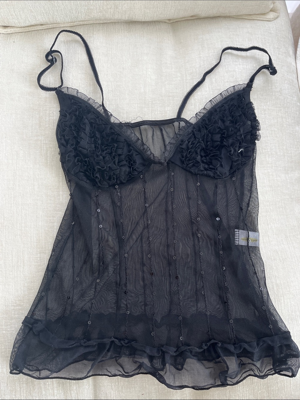3 = $15 - Sheer Black Ruffle Mesh Camisole Slip - Women's Intimates